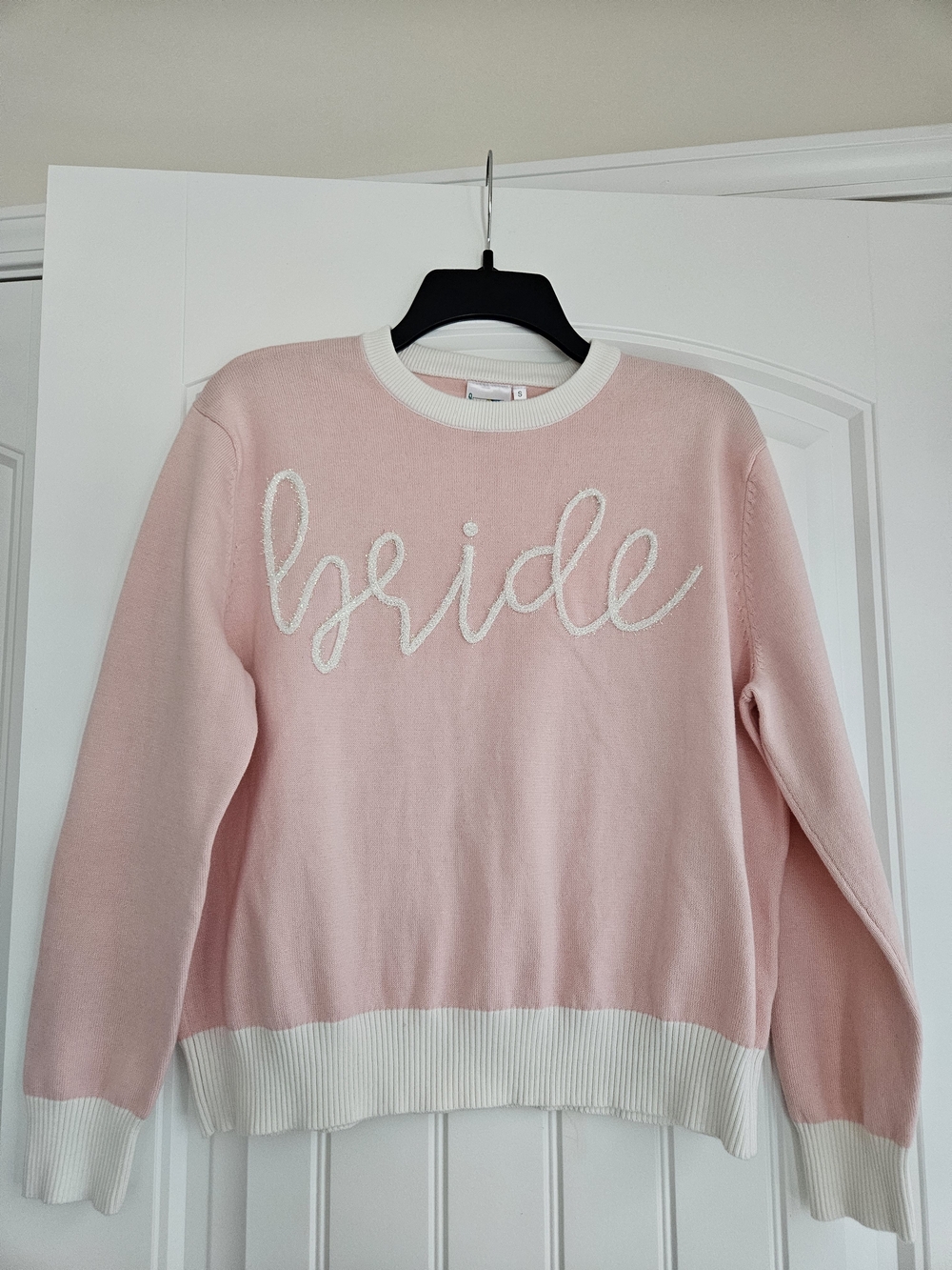 Queen Of Sparkles Pink 'Bride' Crewneck Sweater with White Trim
